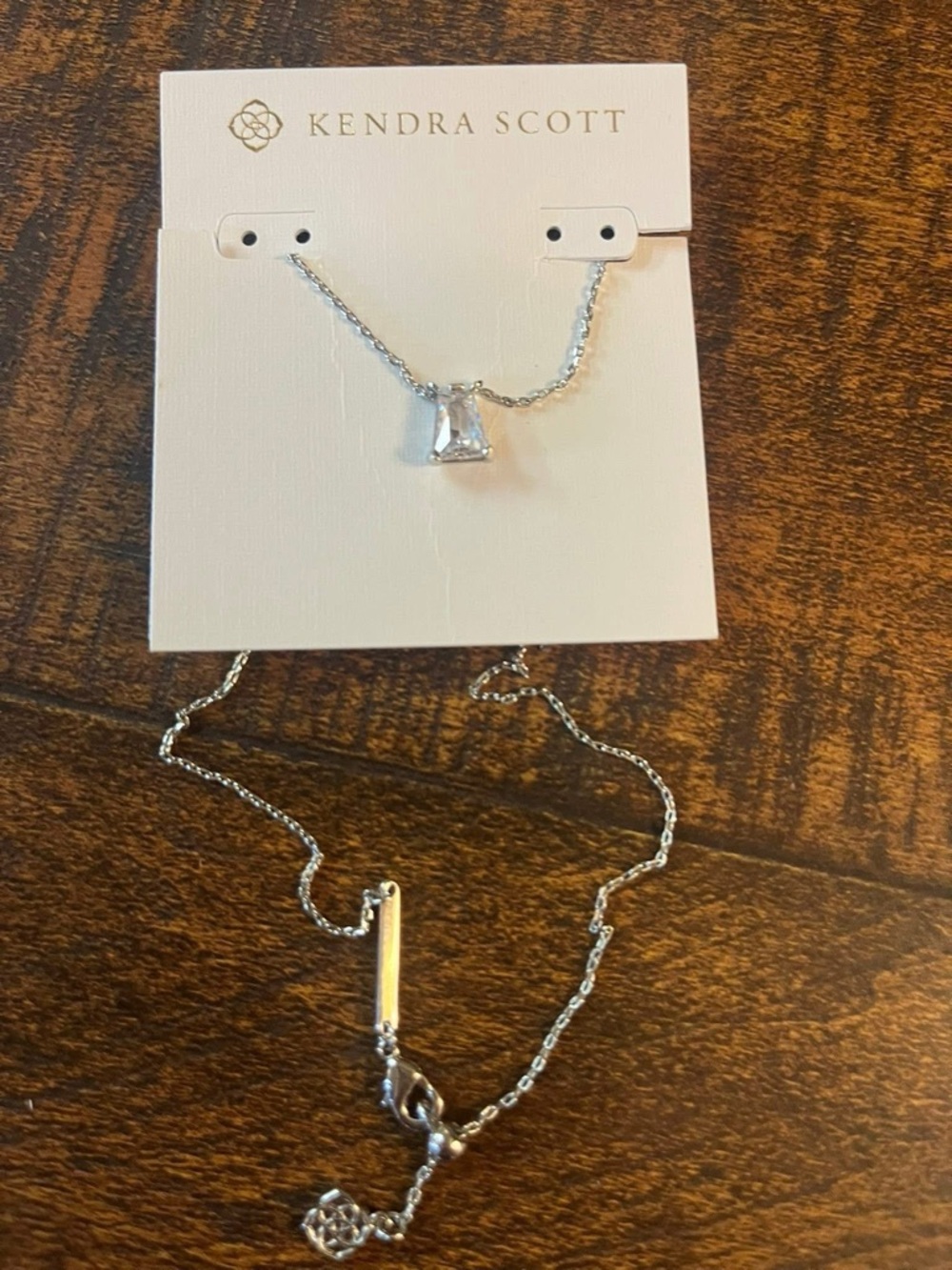 Kendra Scott Silver Necklace with Clear Rectangle Stone